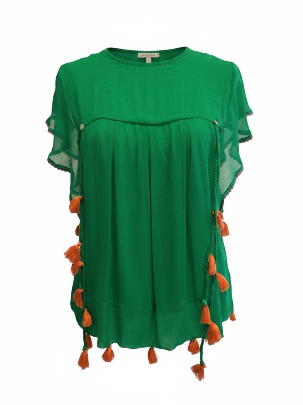 Banjanan Anthropologie NWT Green Tassel Blouse S Orange Tassels Boho